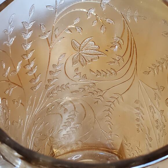 Vintage Jeanette Carnival Glass Pitcher Floragold Louisa 8.5" Iridescent - Picture 6 of 11